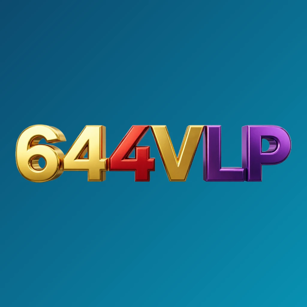 Bright premium 644VLP logo with thick uppercase typography in vivid gold, red, and purple colors, polished metallic finish, strong visual impact on a transparent background, designed as a horizontal rectangular wordmark for website header